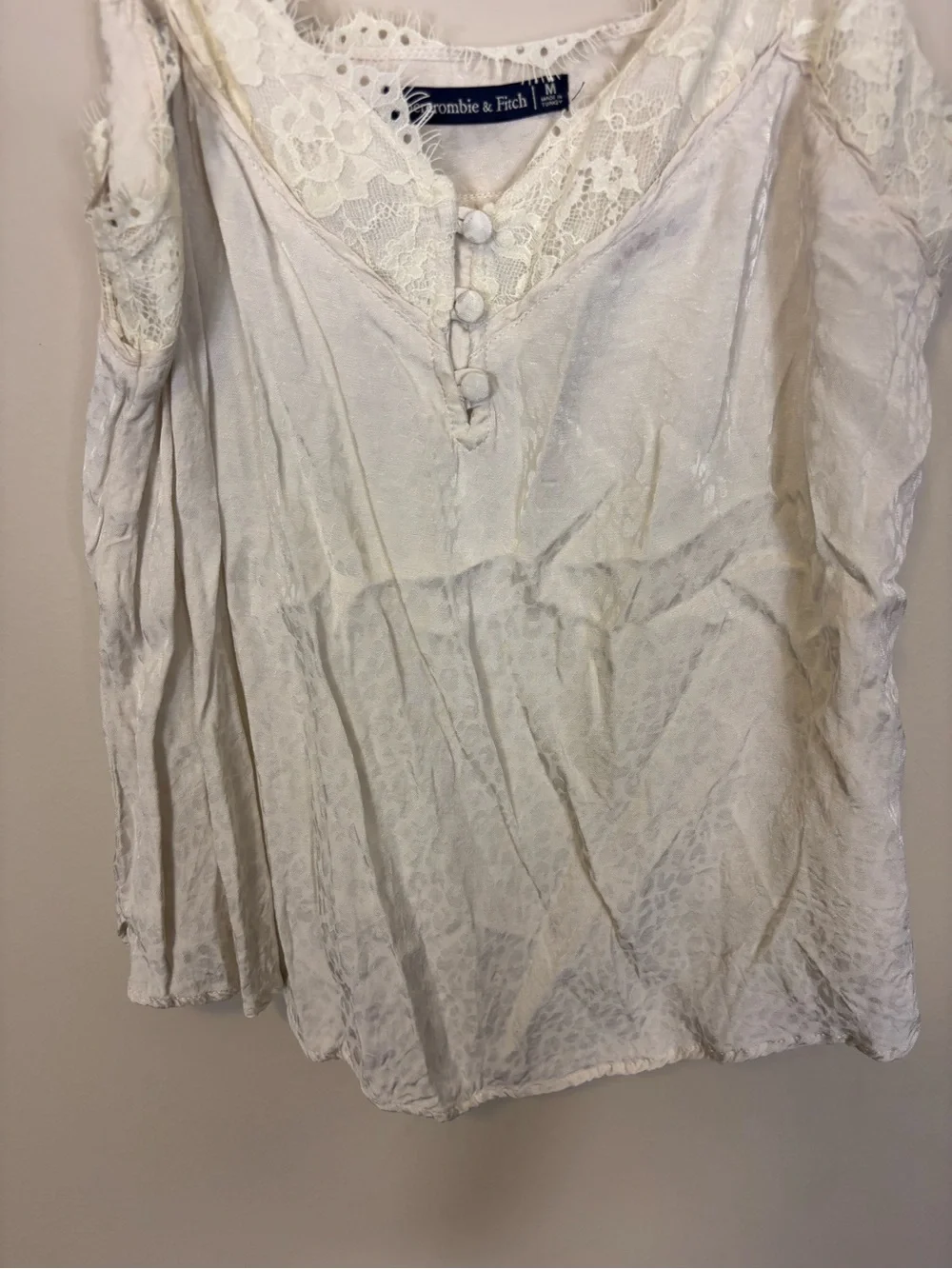 Abercrombie & Fitch Cream Lace-Trim Leopard Print Camisole Tank Top Medium